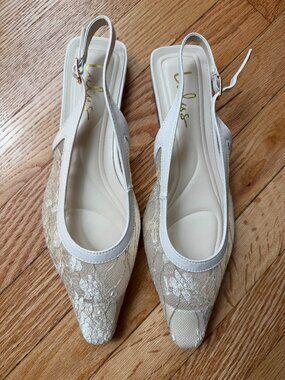 New Lulu's Cepheus Cream Mesh Embroidered Slingback Flats